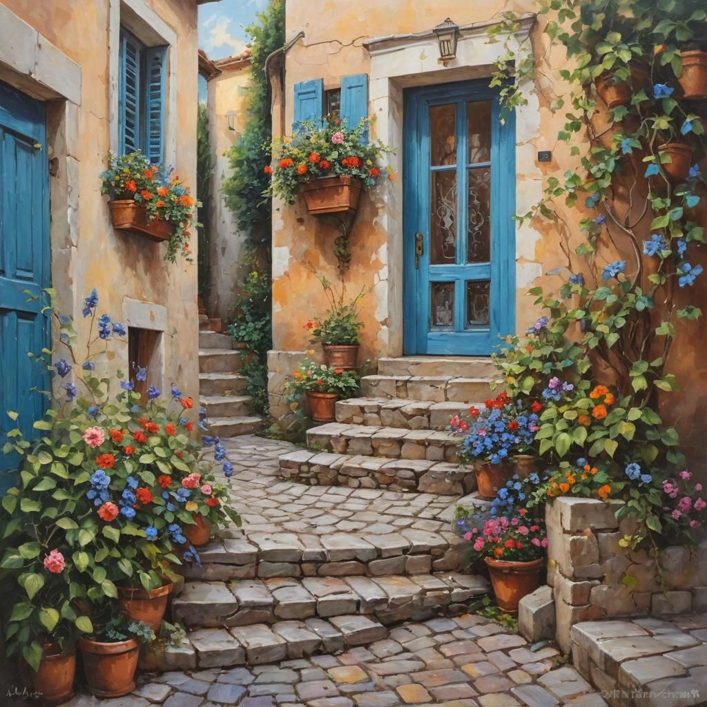 Italian Street Scene in Impasto Style