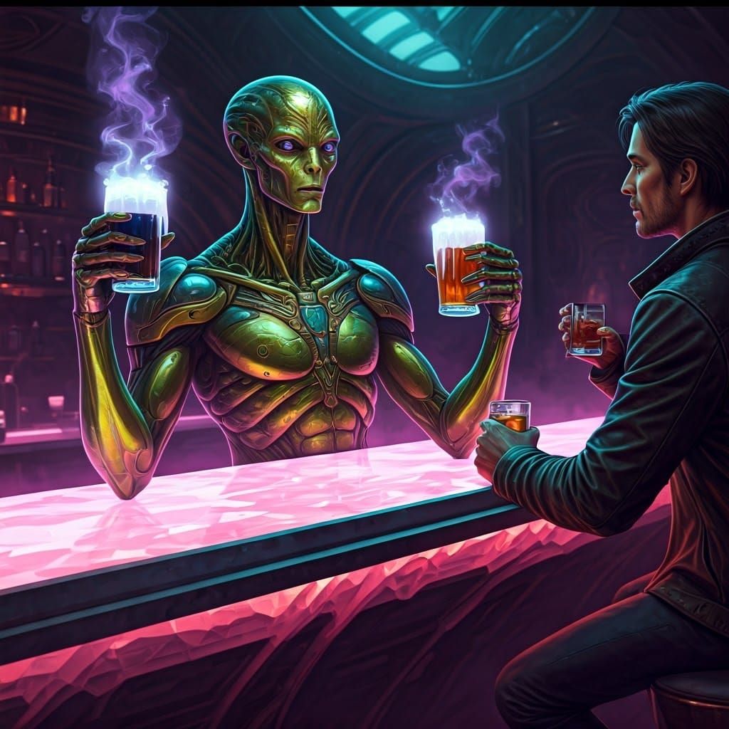 Four-Armed Alien at Bar in Cyberpunk Style