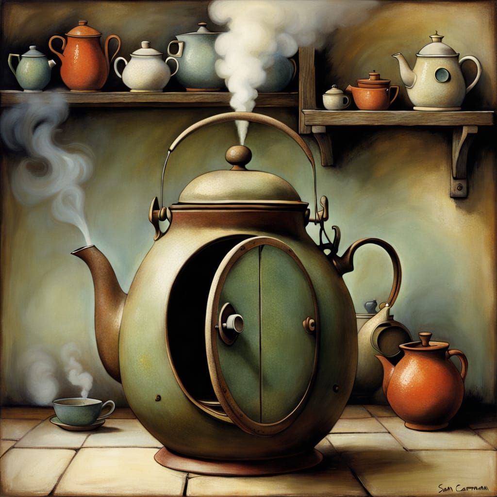 Round Door in Teapot, Rustic Kitchen Scene