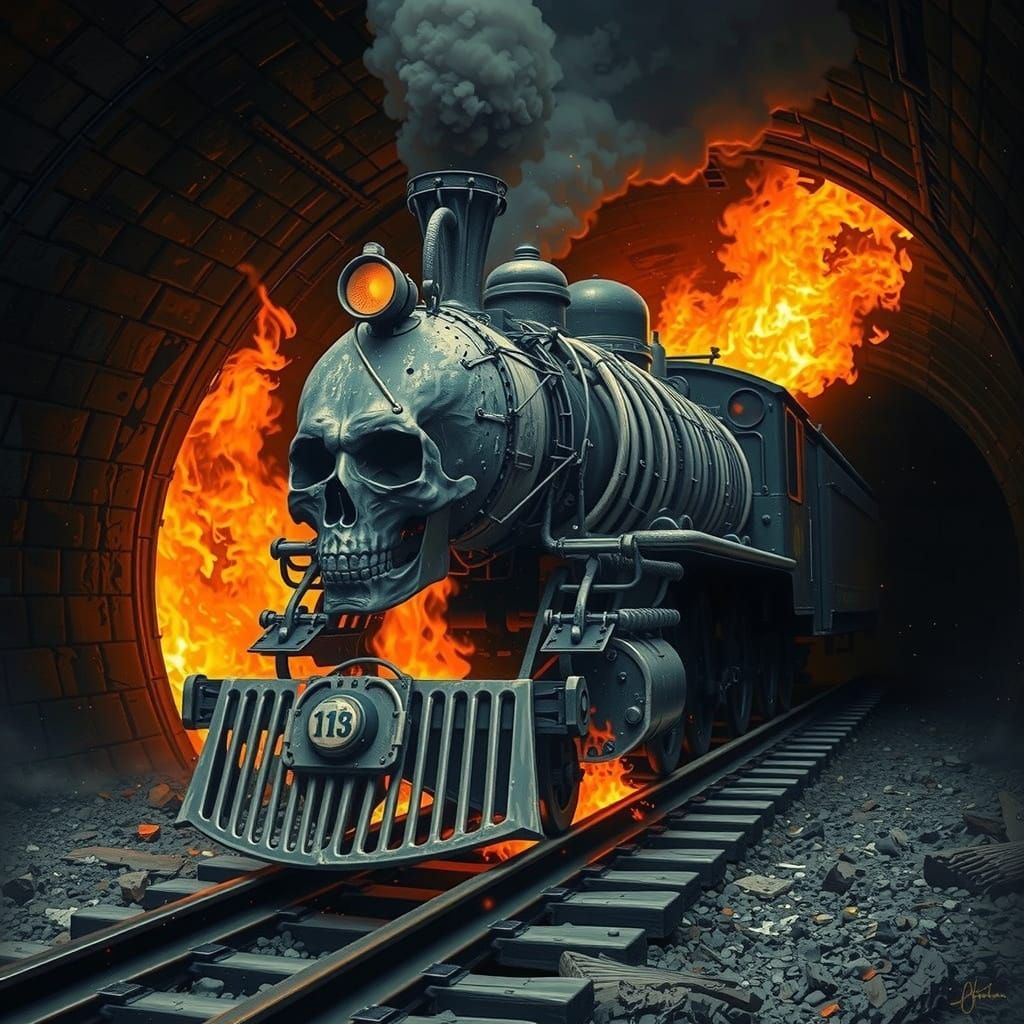 Majestic Skeleton Locomotive Speeds into Infernal Abyss
