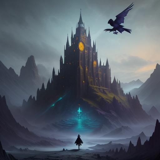 Fantasy Book Cover with Raven and Lost Fairy