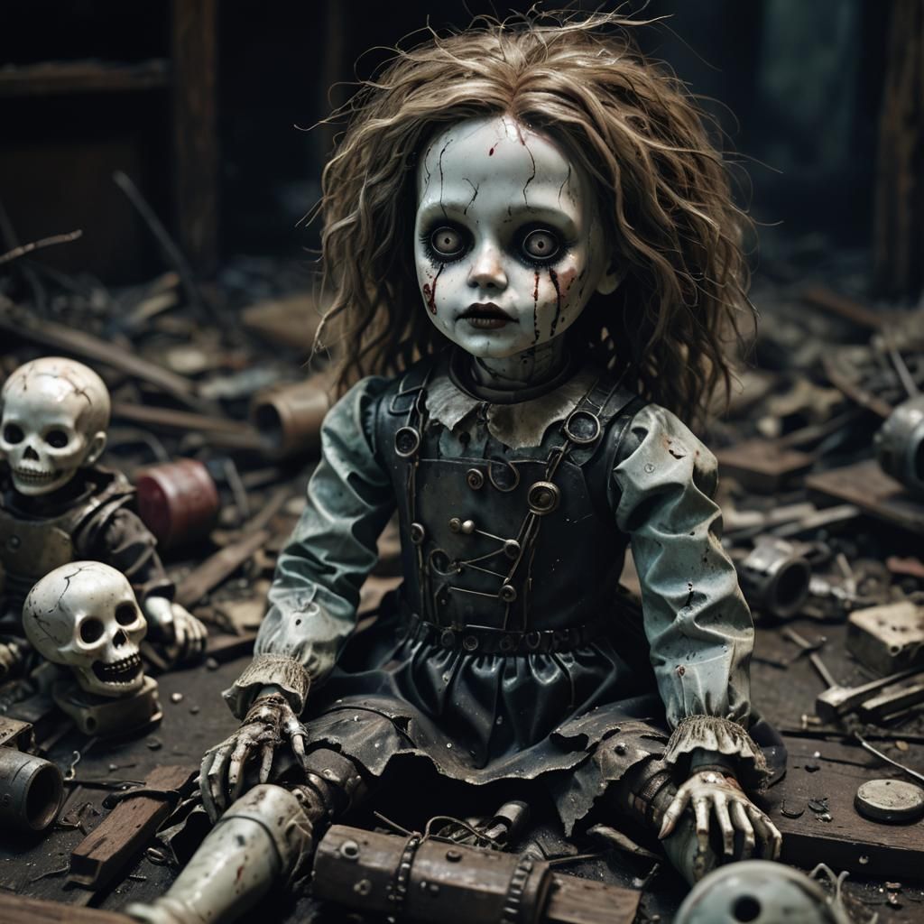 Creepy Horror Doll Portrait in Dark Digital Art