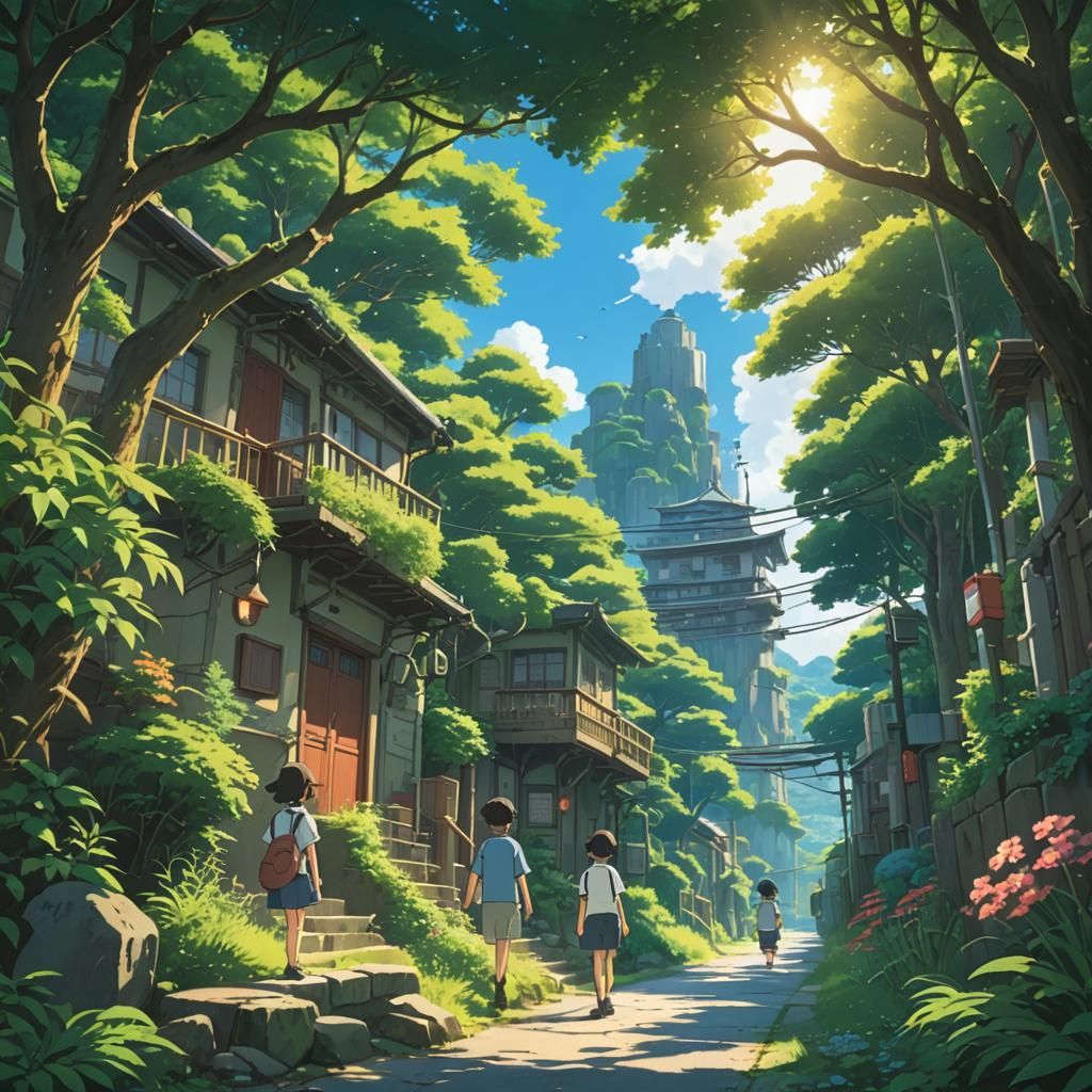 Summer Scene in Studio Ghibli Anime Style