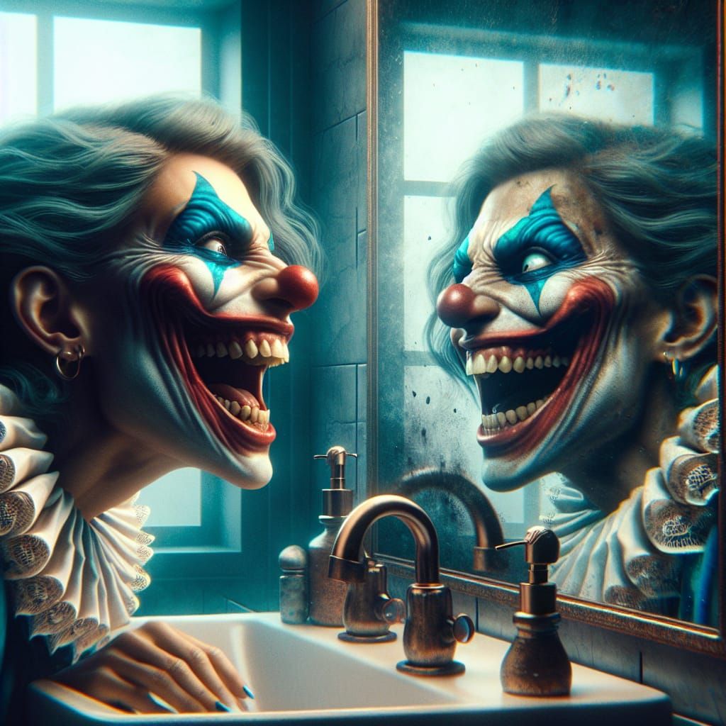 Woman with Joker Smile: Detailed Fantasy Art