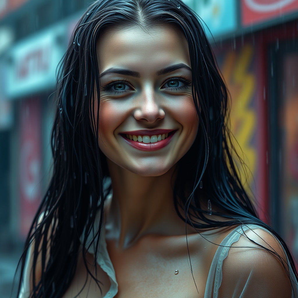 Woman with Wet Hair in Photorealistic Style
