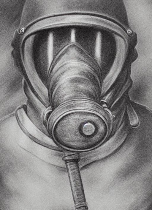 WWI British Soldier in Gas Mask: Charcoal Drawing