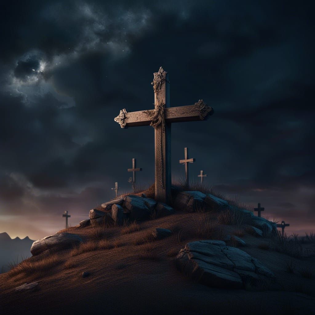 Three Crosses on a Hill: Fantasy Concept Art