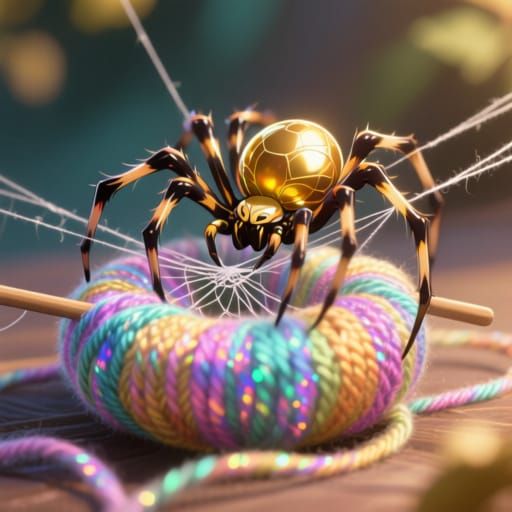 A golden orb weaver is making iridescent silk scrunchies wit...