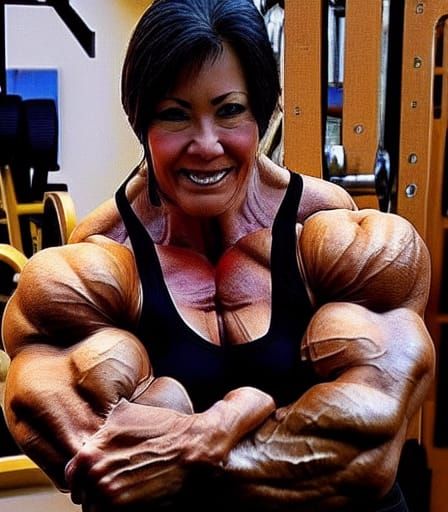 Muscular Grandma Flexing: Female Bodybuilder Art
