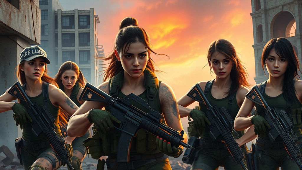 Elite Female Special Forces in Ruined Cityscape