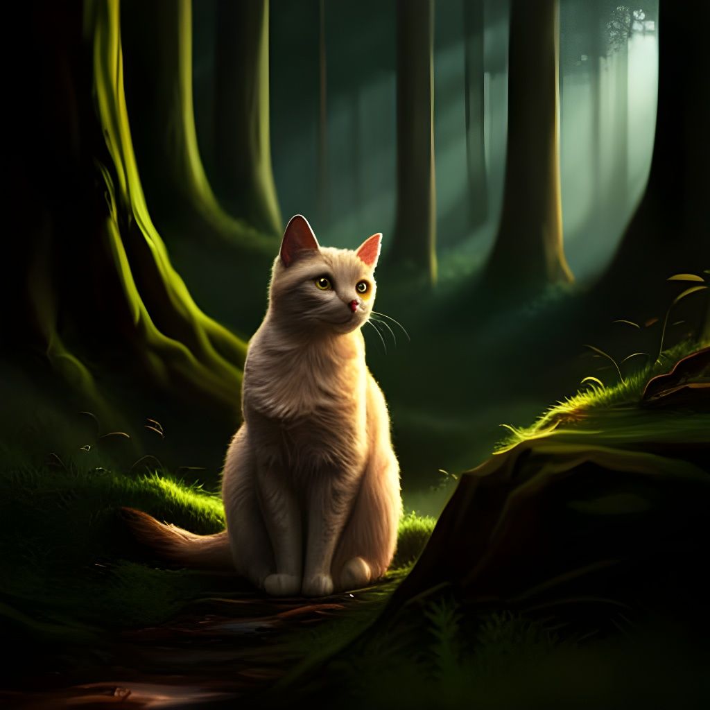 Grey Cat on Forest Trail in Hyperrealism