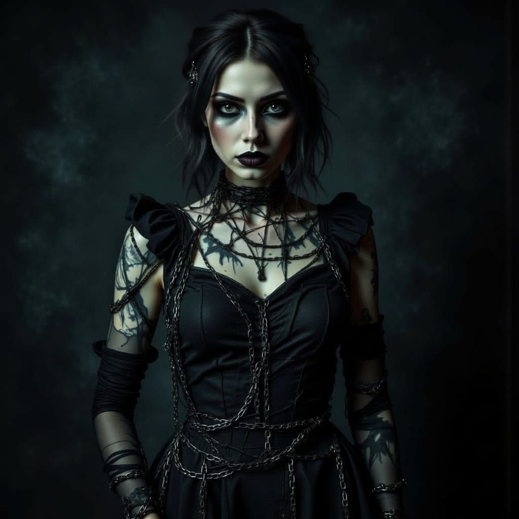 Gothic Cubism Portrait of Woman in Chains