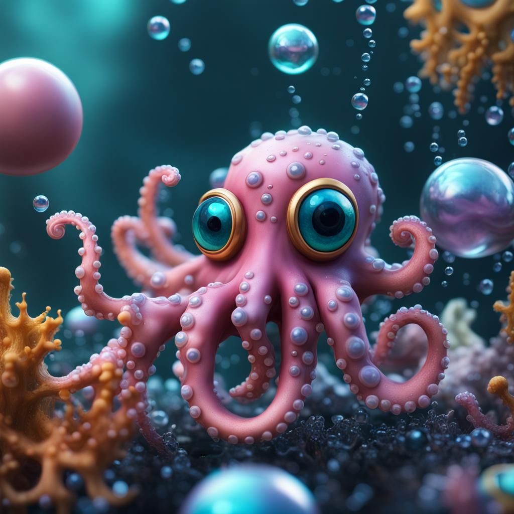 Octopus Friends Playing in Soap Bubbles