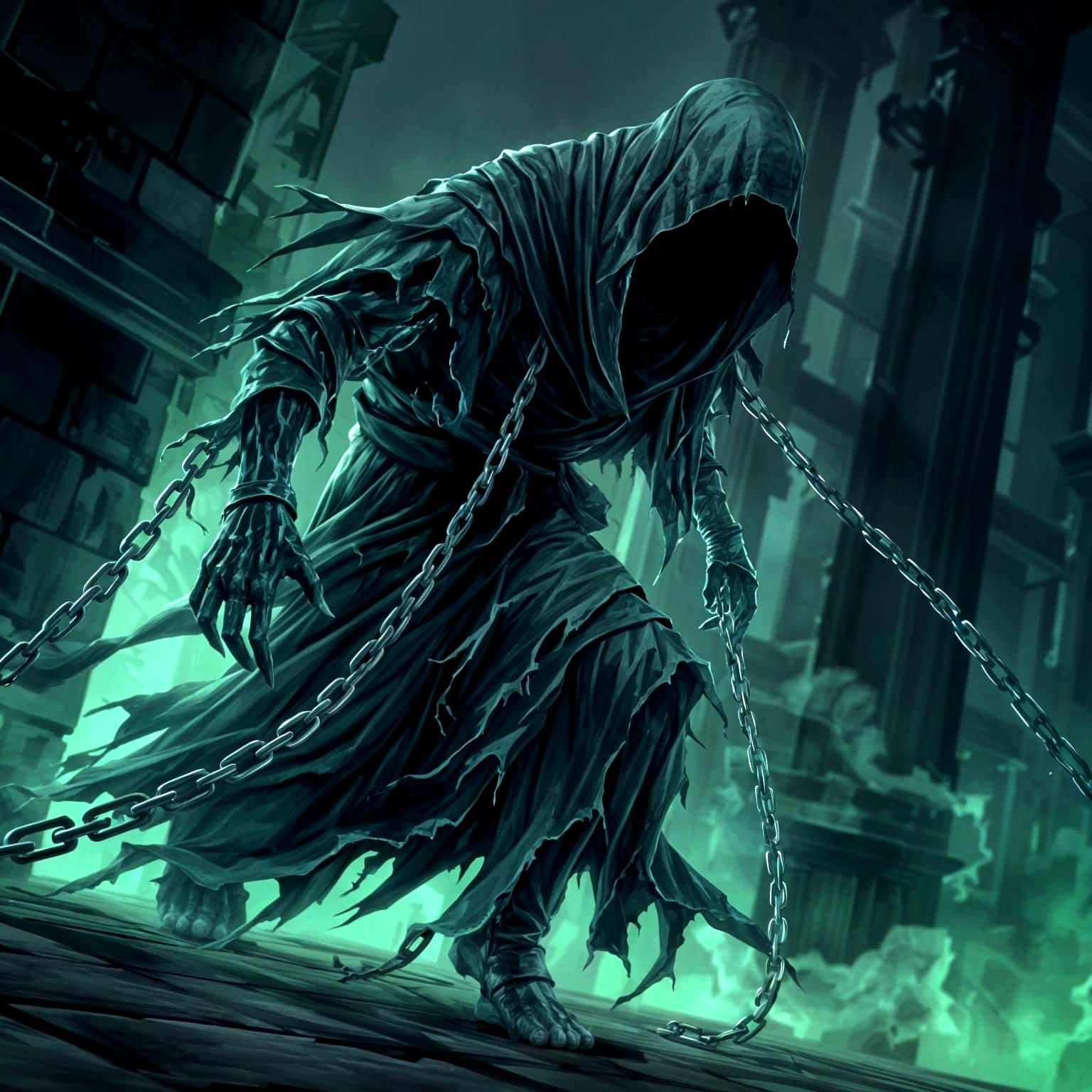 Haunting Black and Green Wraith in Haunted Ruins