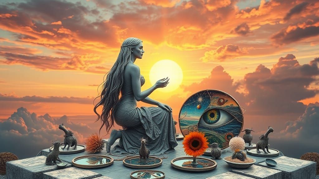 Surreal Bio Art Collage: Woman at Sunset