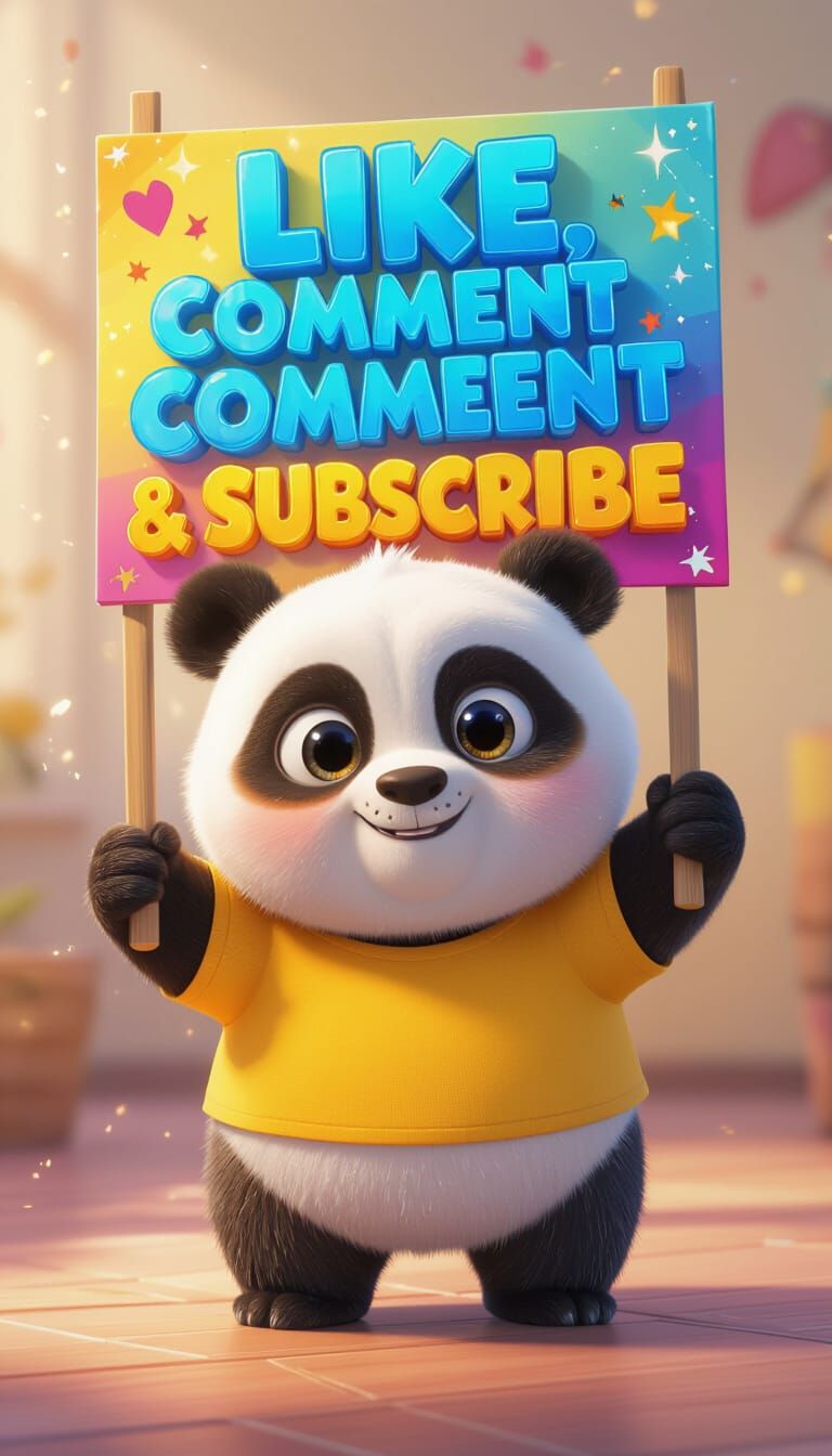 Chubby Panda with Sign in 3D Cartoon Style