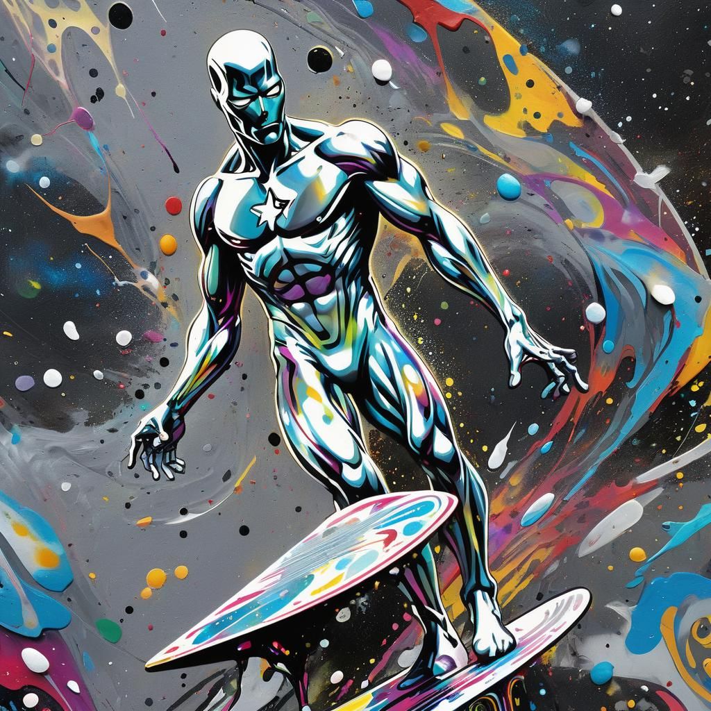 Silver Surfer Graffiti Art in Polychromatic Style