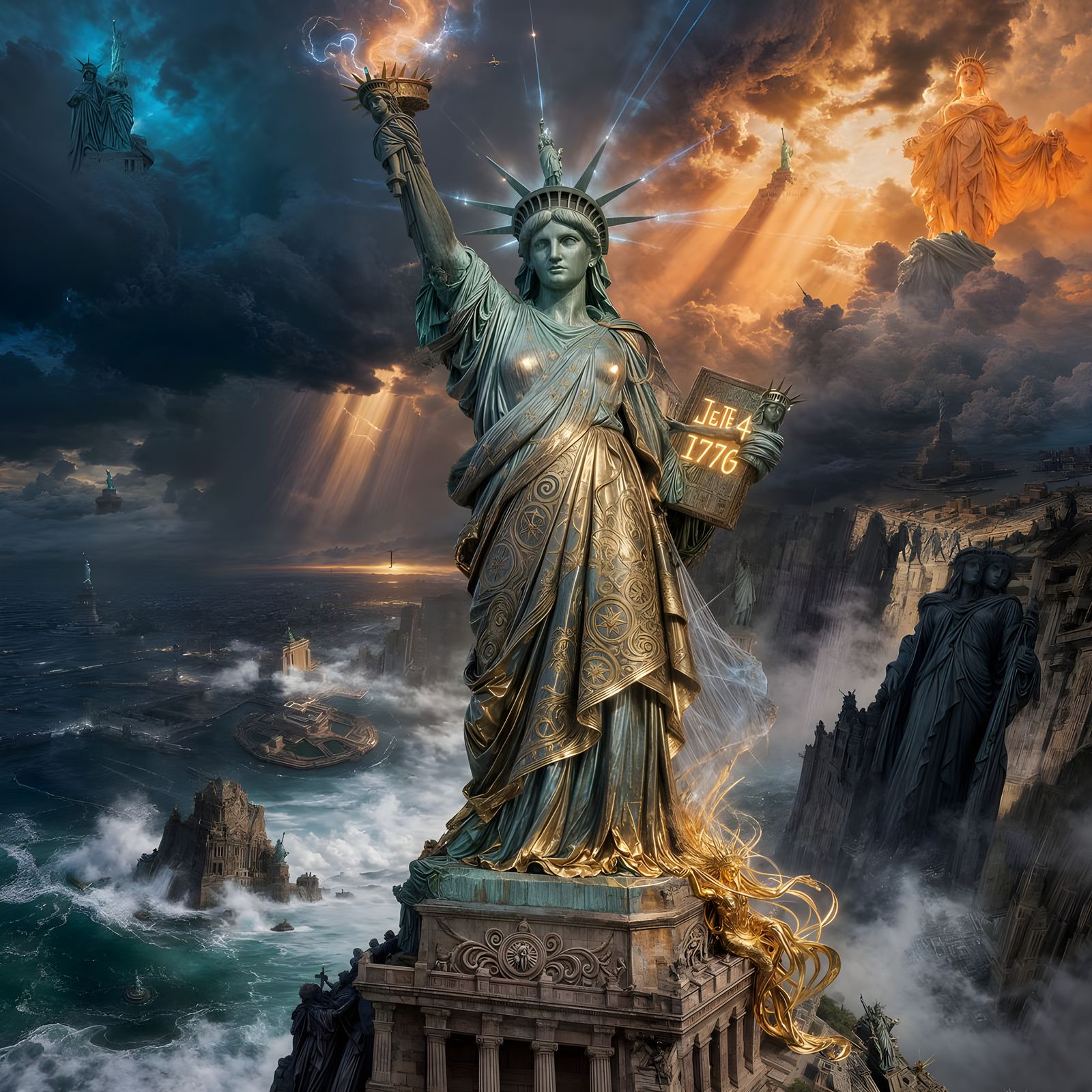 Statue of Liberty Strikes Dramatic Pose in Flowing Skirt