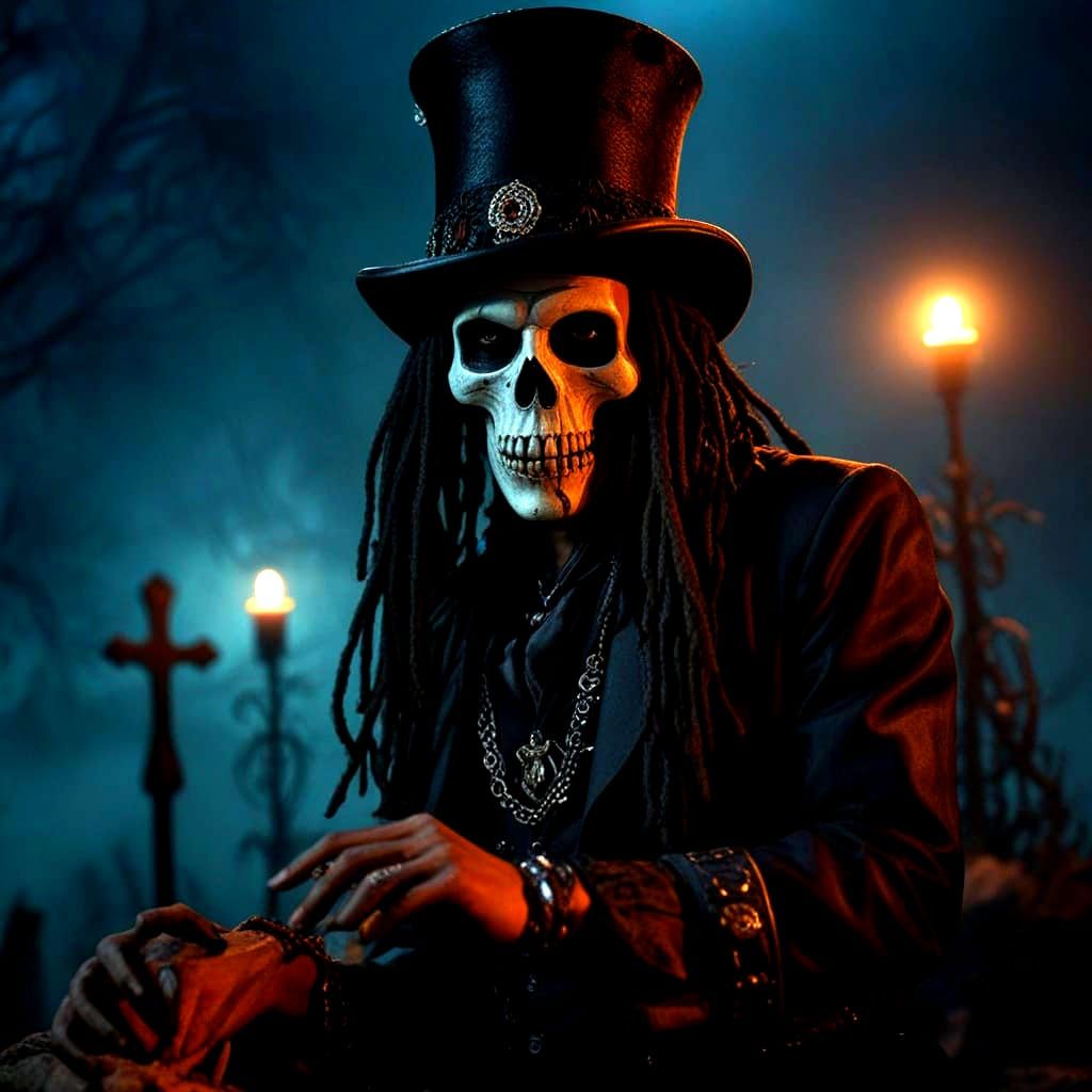 Gothic Portrait of Baron Samedi in H.R. Giger Style