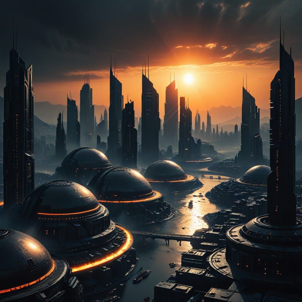 Black Sun Rises Over A Futuristic Cityscape