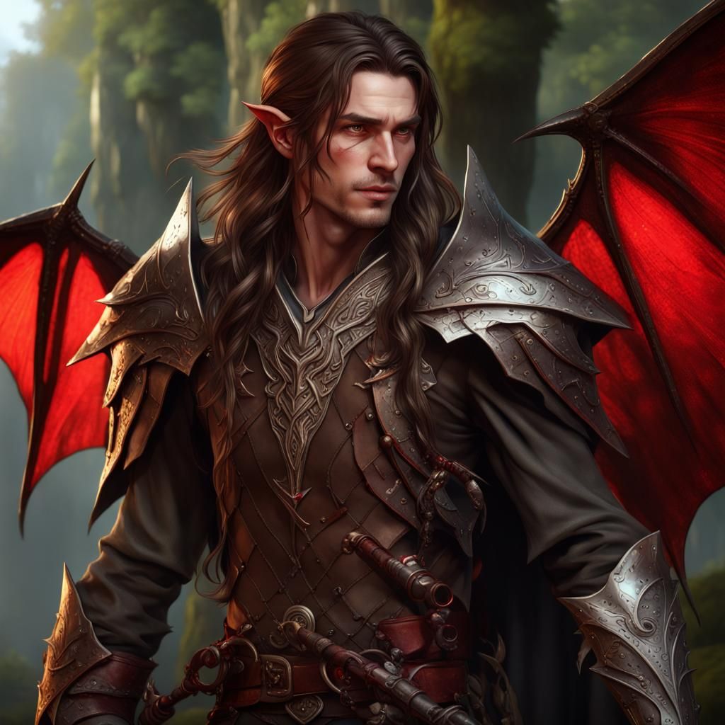 Dark Fantasy Elf with Bat Wings, Hyperdetailed Digital Art