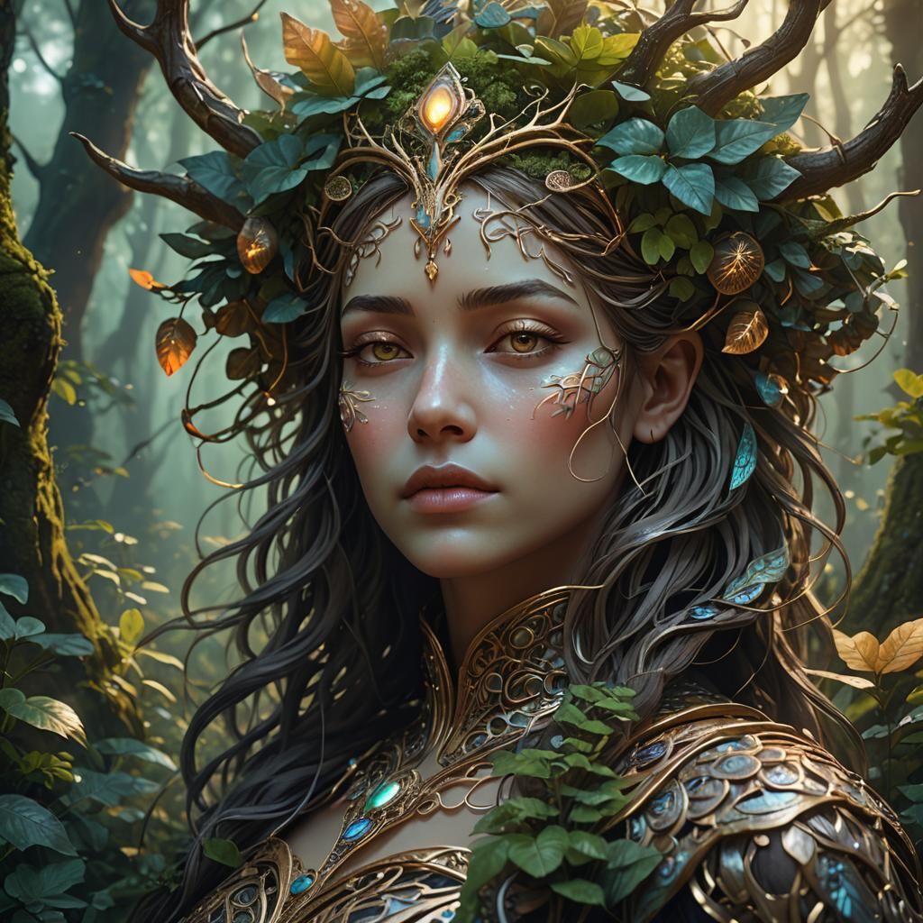 Sleeper in Magical Forest, Art Nouveau Portrait