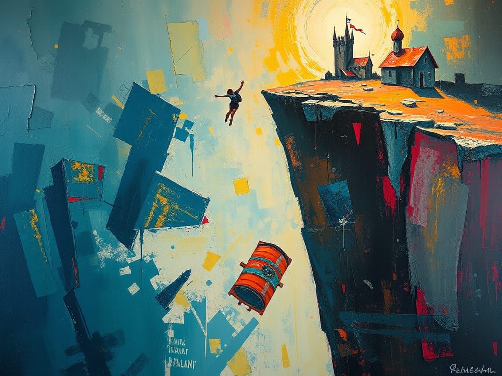 Abstract Oil Painting: Cliff Jumper at Abyss Edge