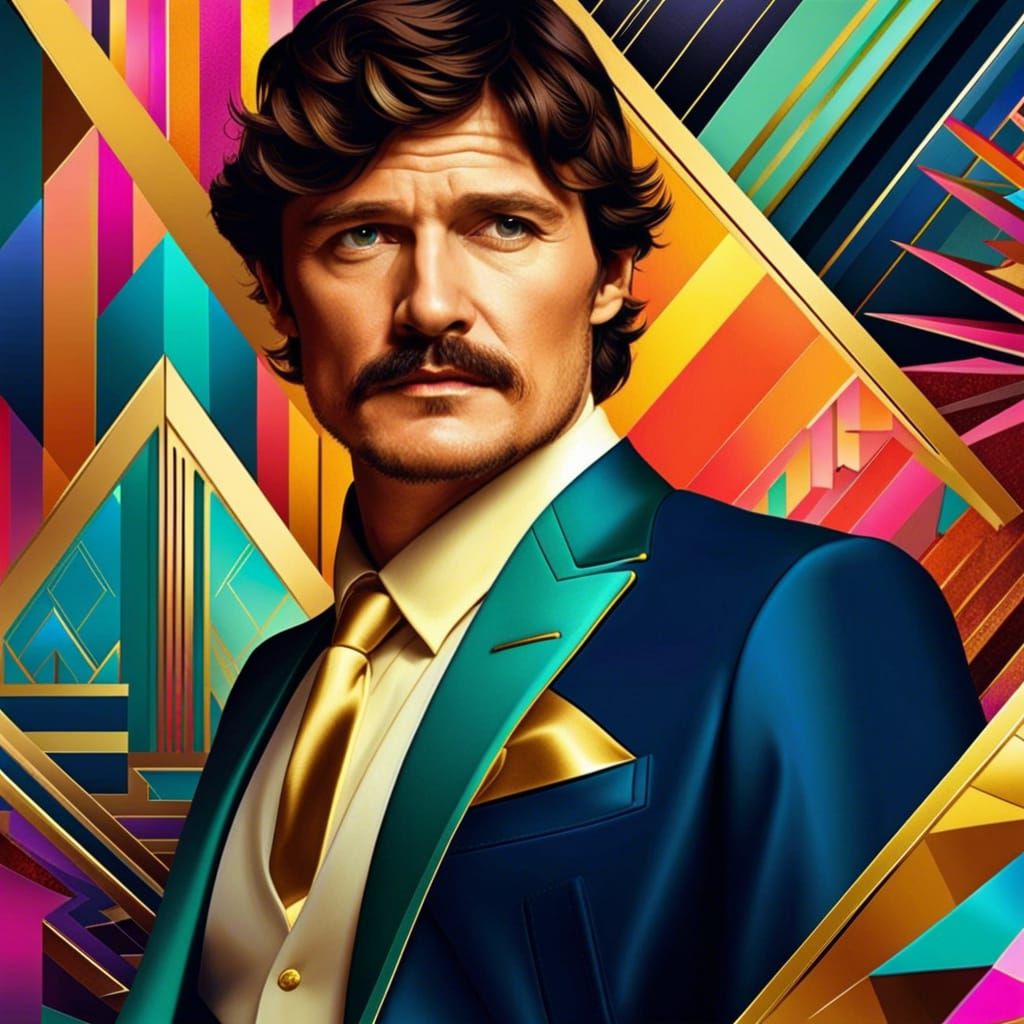 Art Deco Polychromatic Portrait of Pedro Pascal