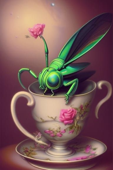 Grasshopper in a teacup