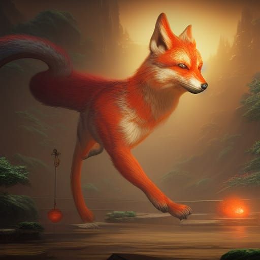 Detailed Kitsune Matte Painting in Deep Color