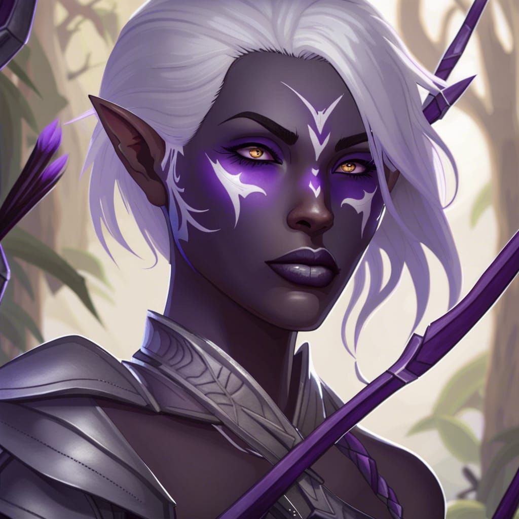 Drow Archer Portrait in Jungle Setting