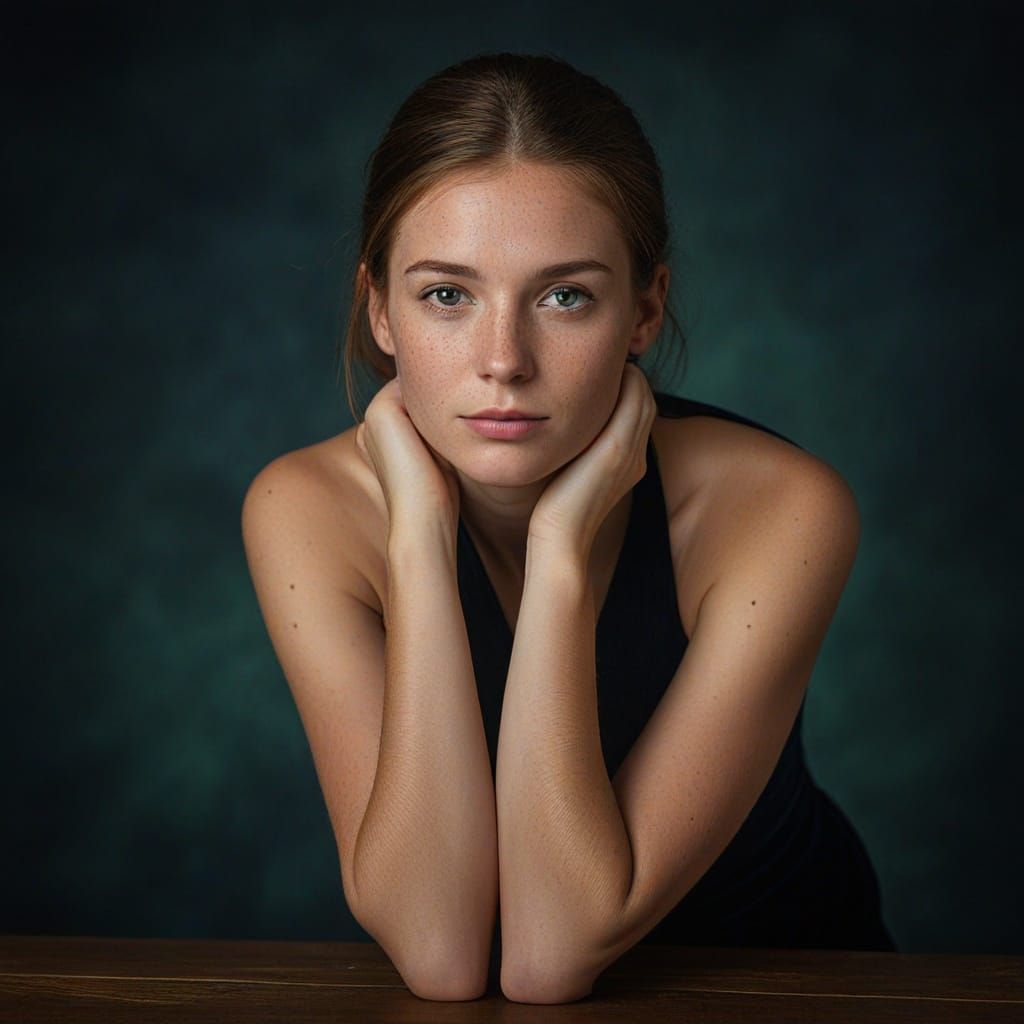 Portrait of Woman with Green Eyes and Soft Lighting