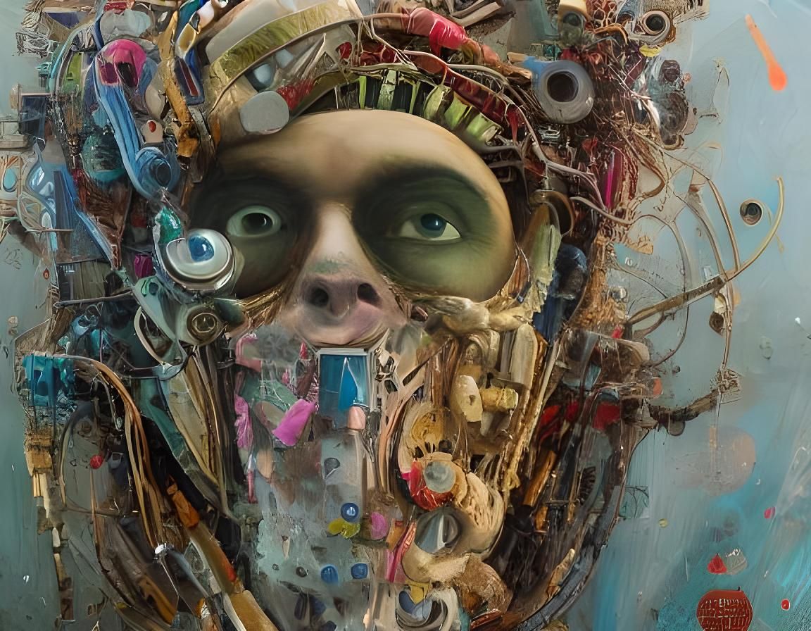 Girl Inside Rainbow in Pointillism Style