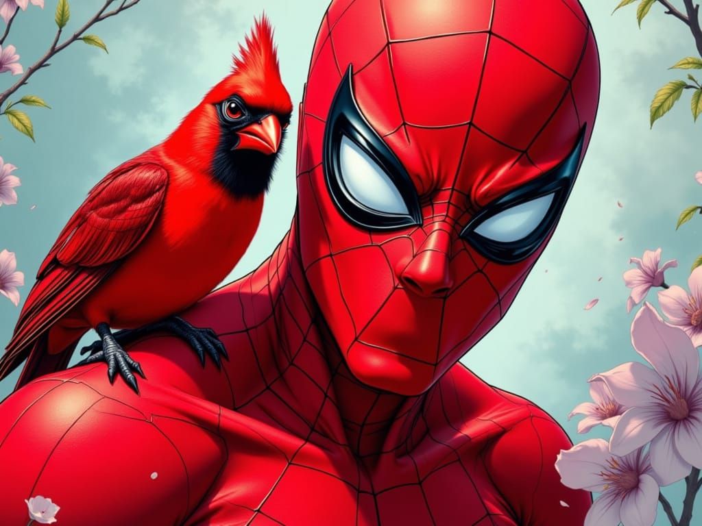 Spiderman with Cardinal, Pop-Art Comic Style Portrait