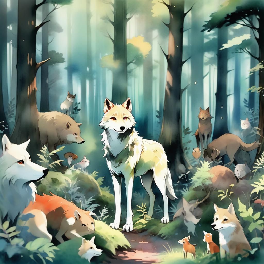 San in Forest, Ghibli-Inspired Anime Watercolor