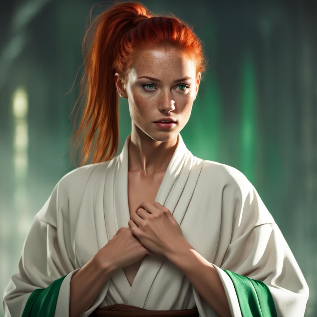Beautiful Freckled Woman as Jedi Knight
