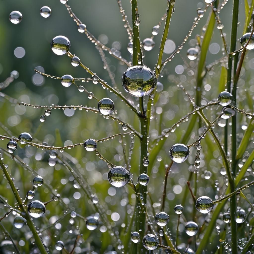 Hyperrealistic Dew Drops in Romantic Garden