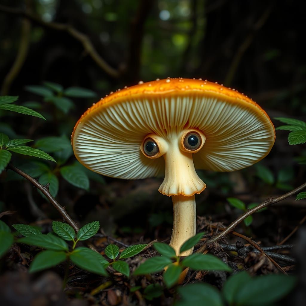 Hyperrealistic Mushroom Portrait in Rainforest