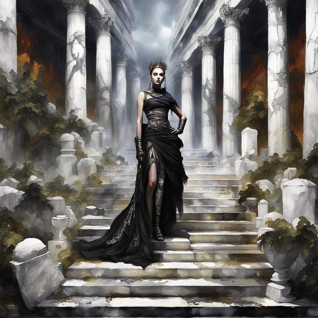 Cybergoth Model in a Neo-Classical Art Exhibit