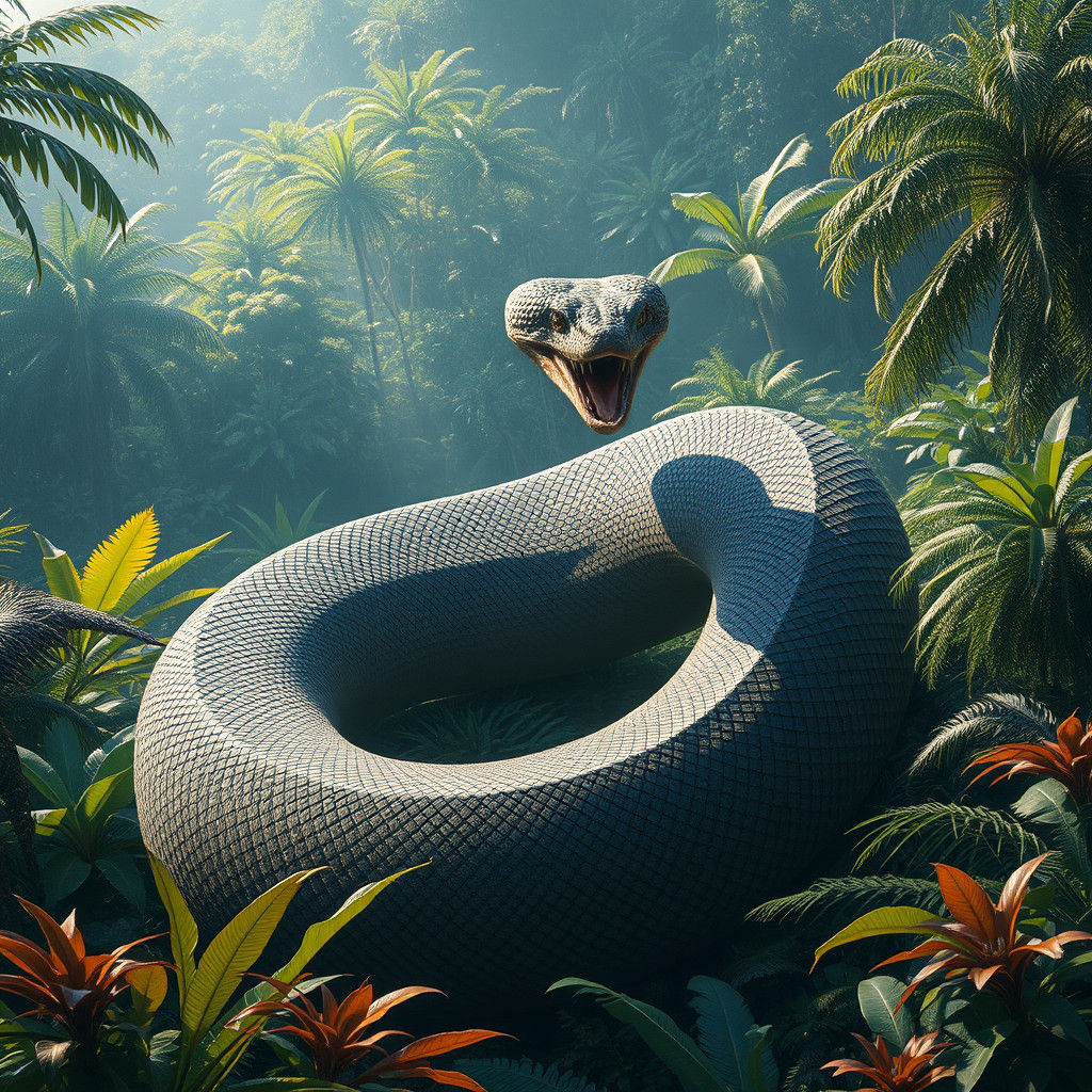 Colossal Python in Lush Jungle: Matte Painting