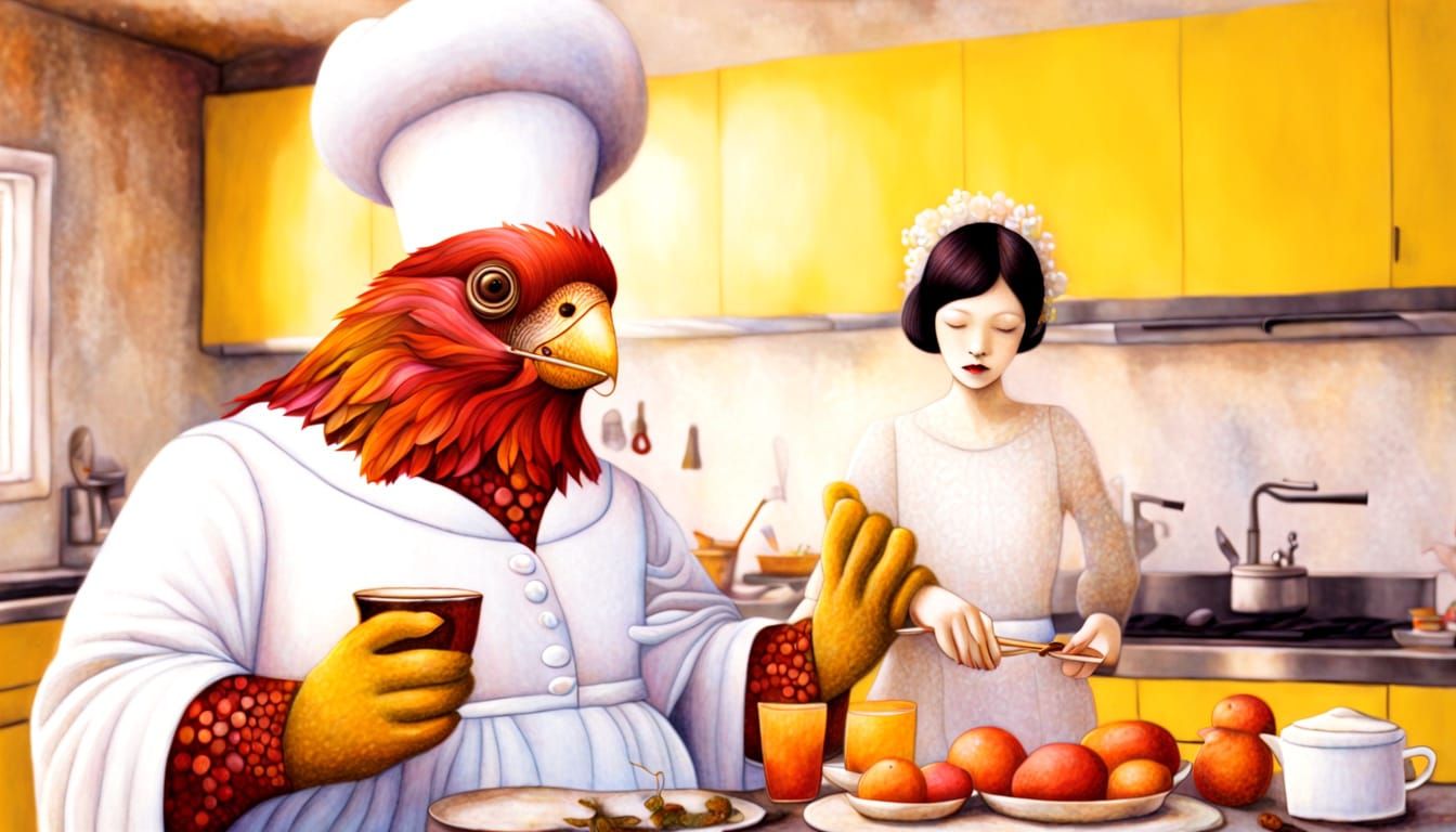 Dreamlike Woman-Bird in Art Brut Style