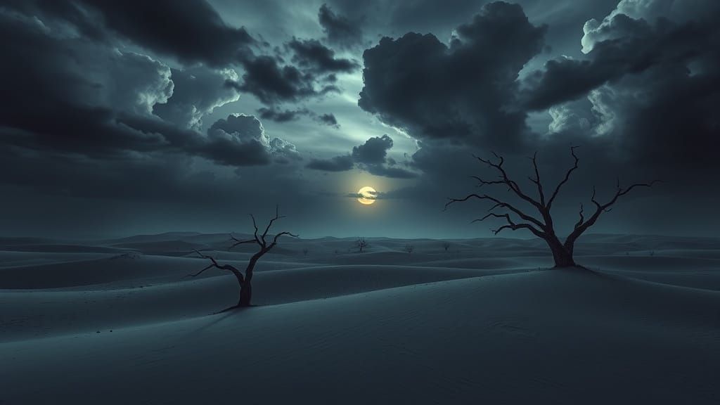 Epic Barren Wasteland Landscape with Dead Trees and Haunting...