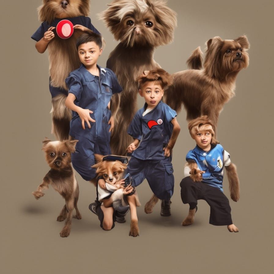 Brothers with Chihuahua in Detailed Matte Painting