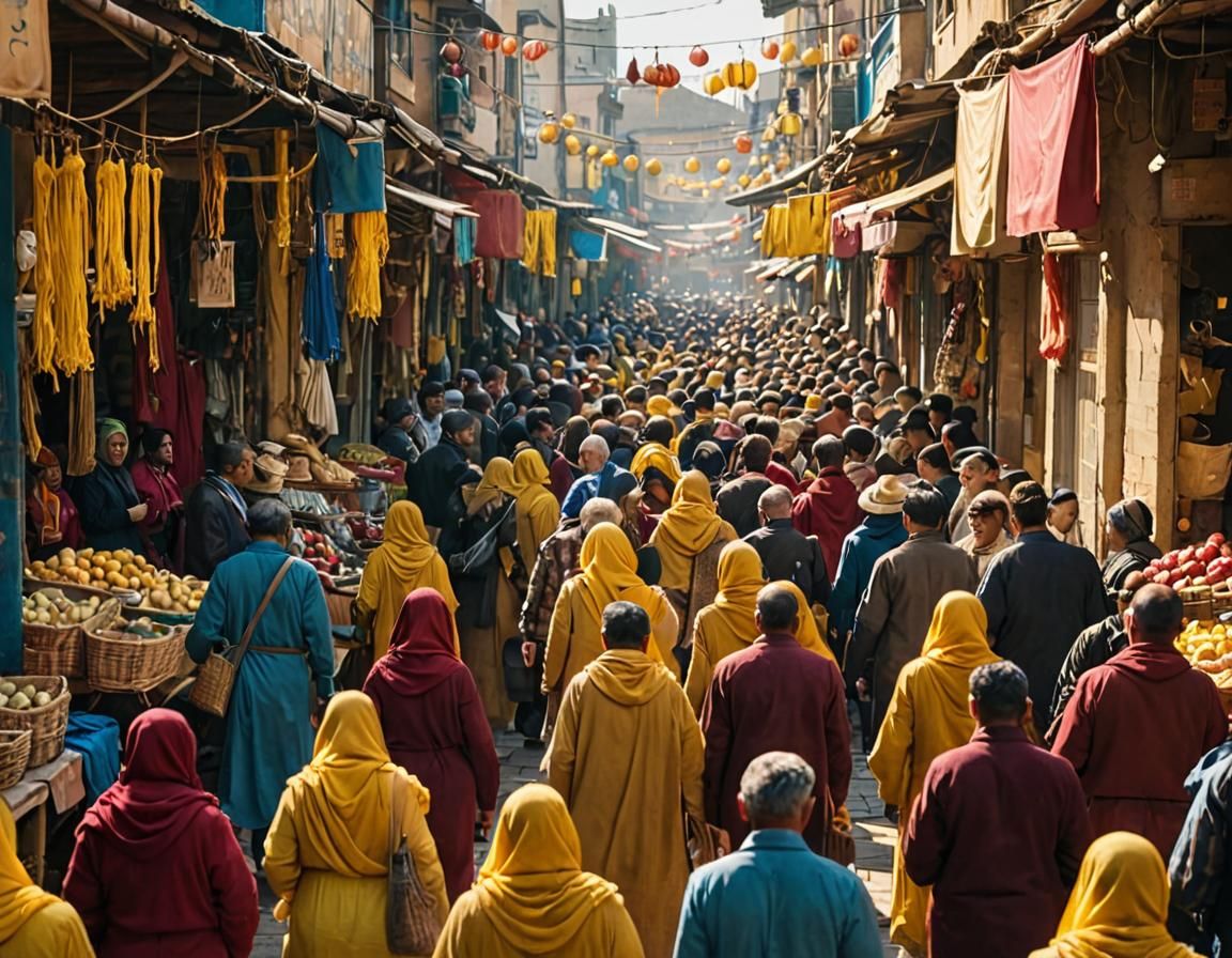 Vibrant Market Scene in Cinematic Style