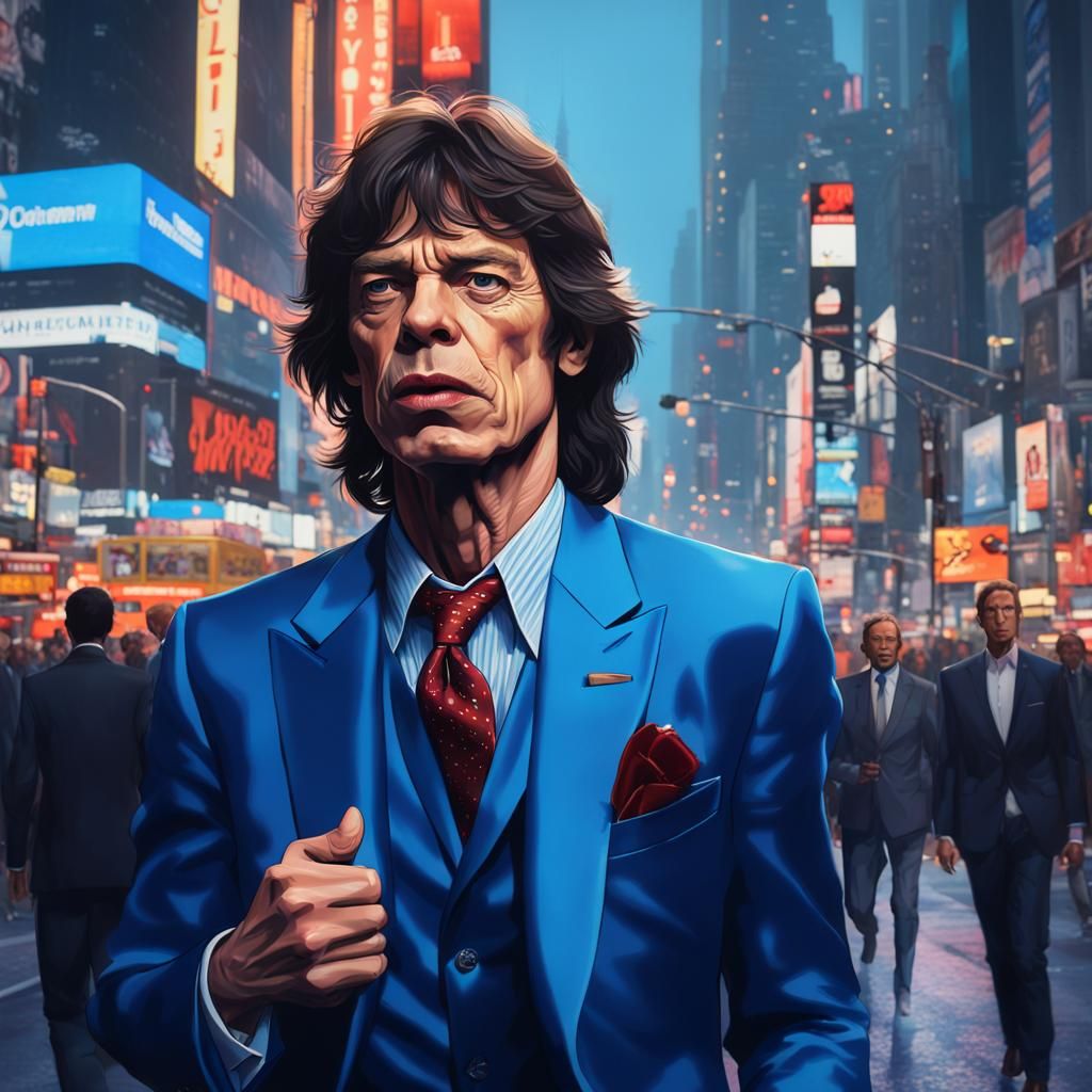 Mick Jagger Portrait in Times Square, Hyperdetailed Art