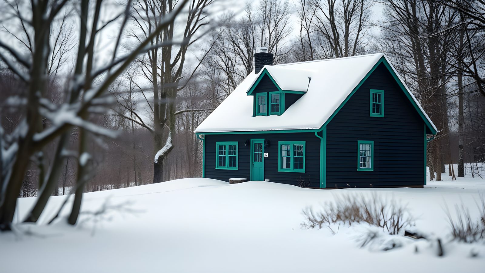 Black and Green Winter House in Bokeh