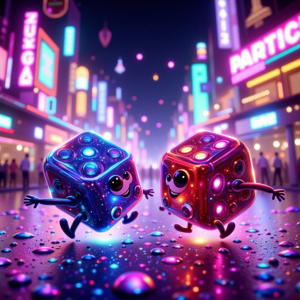 Joyful Dice Bounce Down Vegas Strip in Cartoon Style