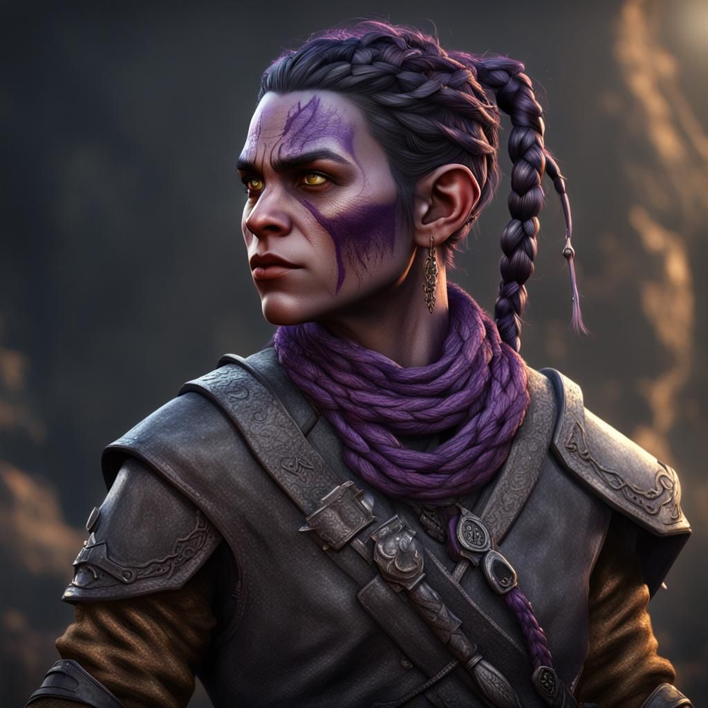 Young Half-Orc with Braids: Fantasy Concept Art