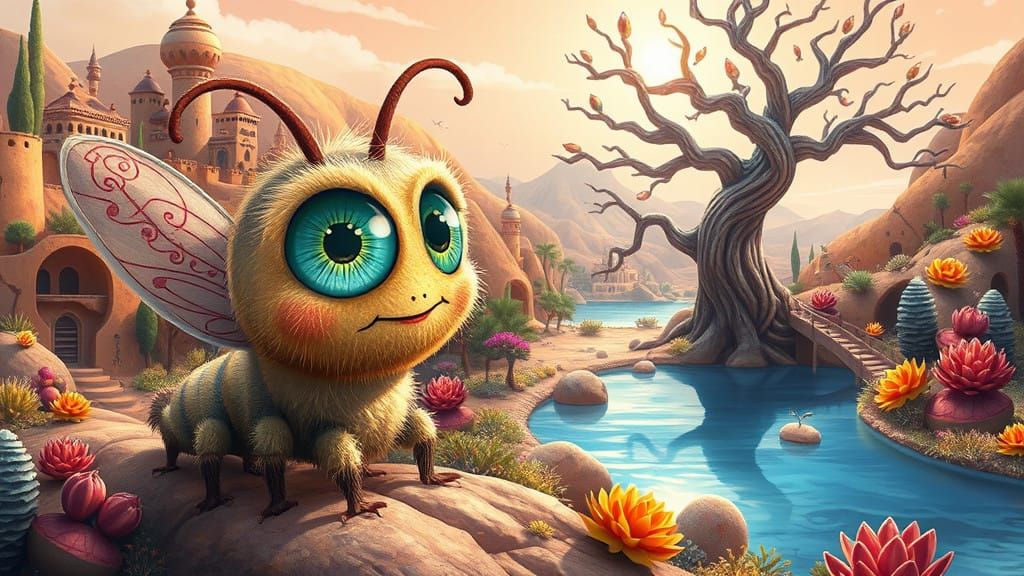 Whimsical Hybrid Creature Amidst Mystical Alien Landscape