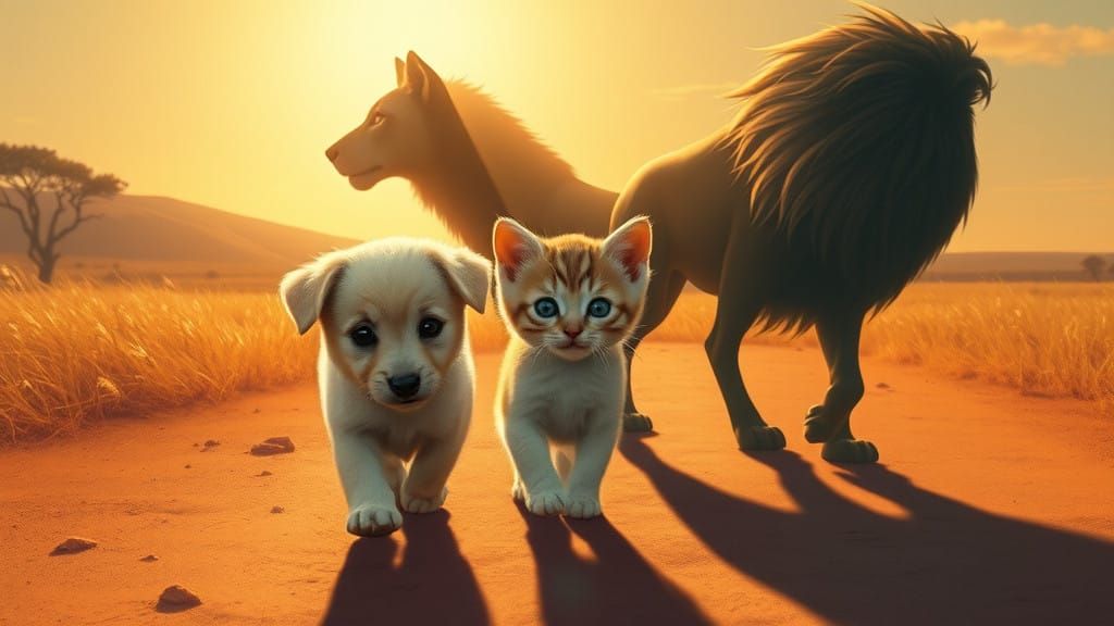 Whimsical Savannah Shadows Transform into Majestic Beasts